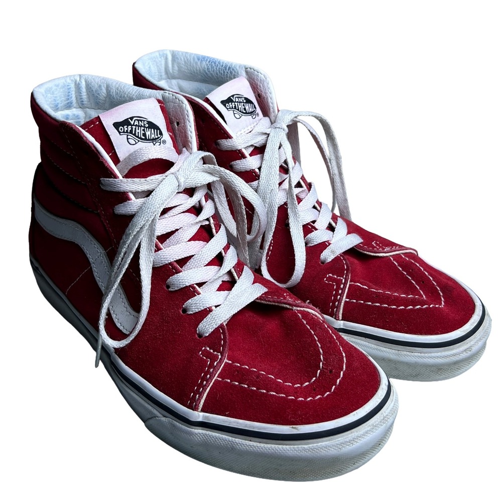 Vans Sk8-Hi Racing Red White High Top Sneakers Women's 8 / Men's 6.5